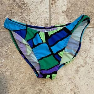 Venus Geometric Blue/Green Print Low Rise Moderate Bikini Bottoms 6 NWOT